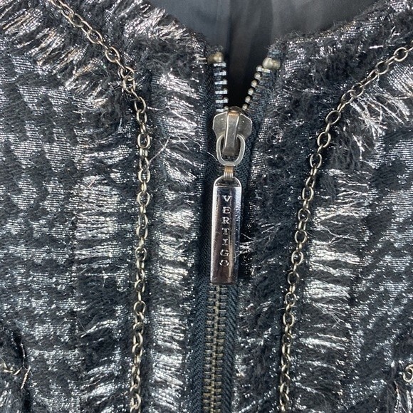 Vertigo Black & Gray Woven Collarless Blazer Jacket S - Picture 9 of 11